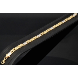 Bicolor Gold-Armband aus exquisitem 14K 585 Gelbgold und Weißgold (ca. 21 cm Länge, 6mm Breite) mit halb poliert und halb mattiertem Design