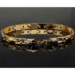Bicolor Gold-Armband aus exquisitem 14K 585 Gelbgold und Weißgold (ca. 21 cm Länge, 6mm Breite) mit halb poliert und halb mattiertem Design