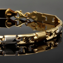 Bicolor Gold-Armband aus exquisitem 14K 585 Gelbgold und Weißgold (ca. 21 cm Länge, 6mm Breite) mit halb poliert und halb mattiertem Design