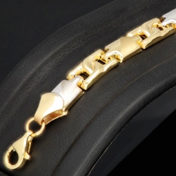 Bicolor Gold-Armband aus exquisitem 14K 585 Gelbgold und Weißgold (ca. 21 cm Länge, 6mm Breite) mit halb poliert und halb mattiertem Design