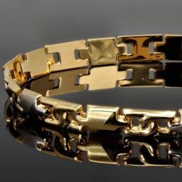 Bicolor Gold-Armband aus exquisitem 14K 585 Gelbgold und Weißgold (ca. 21 cm Länge, 6mm Breite) mit halb poliert und halb mattiertem Design