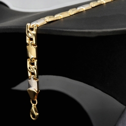 Bicolor Gold-Armband aus exquisitem 14K 585 Gelbgold und Weißgold (ca. 21 cm Länge, 6mm Breite) mit halb poliert und halb mattiertem Design