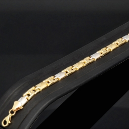 Bicolor Gold-Armband aus exquisitem 14K 585 Gelbgold und Weißgold (ca. 21 cm Länge, 6mm Breite) mit halb poliert und halb mattiertem Design
