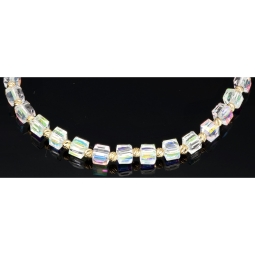 Stylisches Kugel Zug-Armband mit Goldperlen in 585 14K und glitzernden, transparenten Beads (längenverstellbar ca. 17cm - 23cm)
