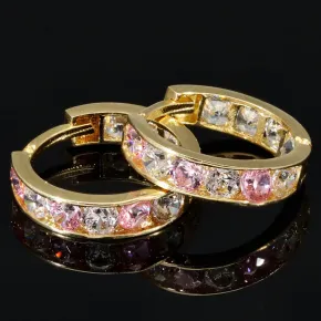 Mini-Creolen mit glitzernden, weißen und rosa Zirkonia aus edlem Gold (585 14K Gold)