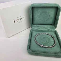 Luxuriöses Fope Marken-Gold-Armband - Prima Flexit Armband Größe M aus 750 / 18K Weißgold, geschmückt mit einer Ronde aus 18K Gold mit Brillanten besetzt (G-vs ca. 0,18 ct. gesamt)