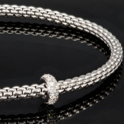 Luxuriöses Fope Marken-Gold-Armband - Prima Flexit Armband Größe M aus 750 / 18K Weißgold, geschmückt mit einer Ronde aus 18K Gold mit Brillanten besetzt (G-vs ca. 0,18 ct. gesamt)