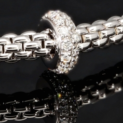 Luxuriöses Fope Marken-Gold-Armband - Prima Flexit Armband Größe M aus 750 / 18K Weißgold, geschmückt mit einer Ronde aus 18K Gold mit Brillanten besetzt (G-vs ca. 0,18 ct. gesamt)