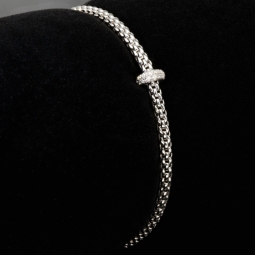 Luxuriöses Fope Marken-Gold-Armband - Prima Flexit Armband Größe M aus 750 / 18K Weißgold, geschmückt mit einer Ronde aus 18K Gold mit Brillanten besetzt (G-vs ca. 0,18 ct. gesamt)
