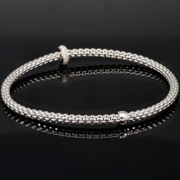 Luxuriöses Fope Marken-Gold-Armband - Prima Flexit Armband Größe M aus 750 / 18K Weißgold, geschmückt mit einer Ronde aus 18K Gold mit Brillanten besetzt (G-vs ca. 0,18 ct. gesamt)
