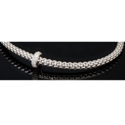 Luxuriöses Fope Marken-Gold-Armband - Prima Flexit Armband Größe M aus 750 / 18K Weißgold, geschmückt mit einer Ronde aus 18K Gold mit Brillanten besetzt (G-vs ca. 0,18 ct. gesamt)