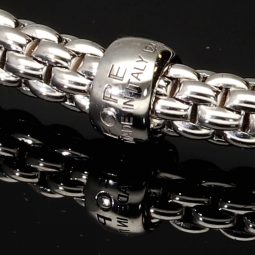 Luxuriöses Fope Marken-Gold-Armband - Prima Flexit Armband Größe M aus 750 / 18K Weißgold, geschmückt mit einer Ronde aus 18K Gold mit Brillanten besetzt (G-vs ca. 0,18 ct. gesamt)