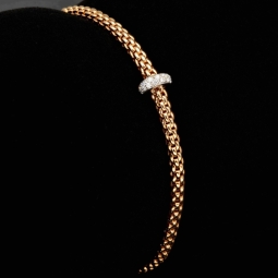 Exklusives Fope Marken-Gold-Armband - Prima Flexit Armband Größe S aus Bicolor 750 / 18K Roségold, geschmückt mit einer Ronde aus 18K Weißgold mit Brillanten besetzt (G-vs ca. 0,18 ct. gesamt)
