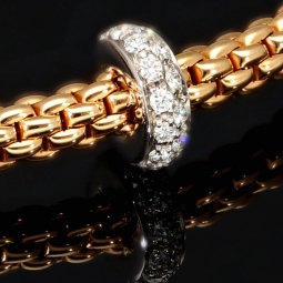 Exklusives Fope Marken-Gold-Armband - Prima Flexit Armband Größe S aus Bicolor 750 / 18K Roségold, geschmückt mit einer Ronde aus 18K Weißgold mit Brillanten besetzt (G-vs ca. 0,18 ct. gesamt)