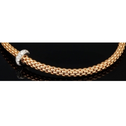 Exklusives Fope Marken-Gold-Armband - Prima Flexit Armband Größe S aus Bicolor 750 / 18K Roségold, geschmückt mit einer Ronde aus 18K Weißgold mit Brillanten besetzt (G-vs ca. 0,18 ct. gesamt)