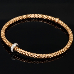 Exklusives Fope Marken-Gold-Armband - Prima Flexit Armband Größe S aus Bicolor 750 / 18K Roségold, geschmückt mit einer Ronde aus 18K Weißgold mit Brillanten besetzt (G-vs ca. 0,18 ct. gesamt)