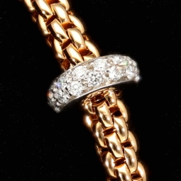 Exklusives Fope Marken-Gold-Armband - Prima Flexit Armband Größe S aus Bicolor 750 / 18K Roségold, geschmückt mit einer Ronde aus 18K Weißgold mit Brillanten besetzt (G-vs ca. 0,18 ct. gesamt)