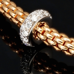 Exklusives Fope Marken-Gold-Armband - Prima Flexit Armband Größe S aus Bicolor 750 / 18K Roségold, geschmückt mit einer Ronde aus 18K Weißgold mit Brillanten besetzt (G-vs ca. 0,18 ct. gesamt)