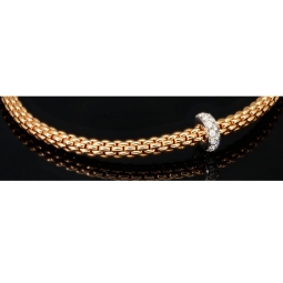 Exklusives Fope Marken-Gold-Armband - Prima Flexit Armband Größe S aus Bicolor 750 / 18K Roségold, geschmückt mit einer Ronde aus 18K Weißgold mit Brillanten besetzt (G-vs ca. 0,18 ct. gesamt)