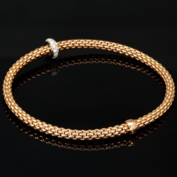 Exklusives Fope Marken-Gold-Armband - Prima Flexit Armband Größe S aus Bicolor 750 / 18K Roségold, geschmückt mit einer Ronde aus 18K Weißgold mit Brillanten besetzt (G-vs ca. 0,18 ct. gesamt)