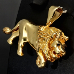 Nobler, großer Löwe aus massivem Gold - Stattlicher Löwen-Anhänger aus edlem 585 14K Gelbgold (ca. 39,7g)