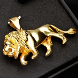 Nobler, großer Löwe aus massivem Gold - Stattlicher Löwen-Anhänger aus edlem 585 14K Gelbgold (ca. 39,7g)