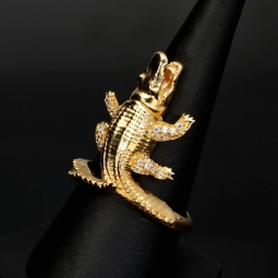 Alligator-Krokodil-Ring in außergewöhnlichem Design, gefertigt aus 585 (14 Karat) mit Zirkoniabesatz. RG ca. 58