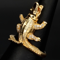Alligator-Krokodil-Ring in außergewöhnlichem Design, gefertigt aus 585 (14 Karat) mit Zirkoniabesatz. RG ca. 58