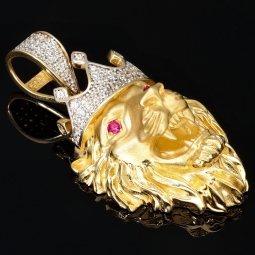 Prunkvoller Löwenkopf - Anhänger aus edlem 585 14K Gold mit funkelndem Zirkoniabesatz (ca. 10,1g)