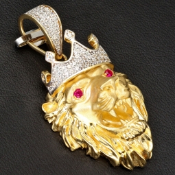 Prunkvoller Löwenkopf - Anhänger aus edlem 585 14K Gold mit funkelndem Zirkoniabesatz (ca. 10,1g)