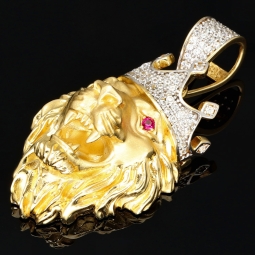 Prunkvoller Löwenkopf - Anhänger aus edlem 585 14K Gold mit funkelndem Zirkoniabesatz (ca. 10,1g)