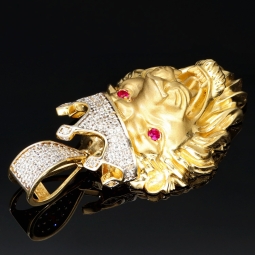 Prunkvoller Löwenkopf - Anhänger aus edlem 585 14K Gold mit funkelndem Zirkoniabesatz (ca. 10,1g)