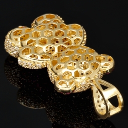 Funkelnder Teddy-Bär-Anhänger aus 585 14K Gold mit pinken, Zirkoniasteinen