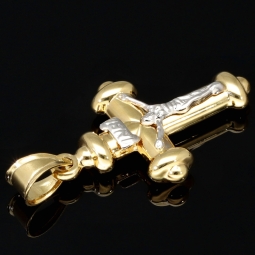 Feiner Jesus-Christus-Kreuz-Anhänger aus 14k 585 Gold Bicolor (Gelbgold und Weißgold)