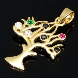 Baum des Lebens - Anhänger mit bunten Zirkoniasteinen aus Gold (14K 585 Gelbgold)