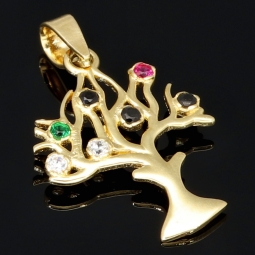 Baum des Lebens - Anhänger mit bunten Zirkoniasteinen aus Gold (14K 585 Gelbgold)