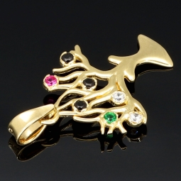 Baum des Lebens - Anhänger mit bunten Zirkoniasteinen aus Gold (14K 585 Gelbgold)