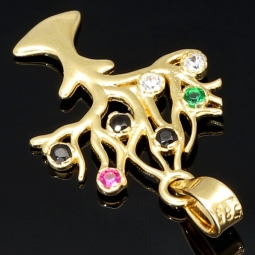 Baum des Lebens - Anhänger mit bunten Zirkoniasteinen aus Gold (14K 585 Gelbgold)