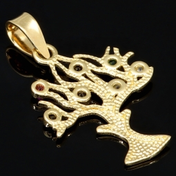 Baum des Lebens - Anhänger mit bunten Zirkoniasteinen aus Gold (14K 585 Gelbgold)