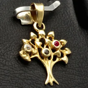 Gltzernder Weltenbaum / Lebensbaum-Anhänger aus 14K 585 Goldmit bunten Zirkonia