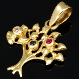 Gltzernder Weltenbaum / Lebensbaum-Anhänger aus 14K 585 Goldmit bunten Zirkonia