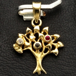 Gltzernder Weltenbaum / Lebensbaum-Anhänger aus 14K 585 Goldmit bunten Zirkonia