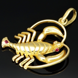 Massiver Hummer-Anhänger aus hochwertigem 585er 14K Gold mit roten Zirkoniasteinen