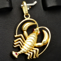 Massiver Hummer-Anhänger aus hochwertigem 585er 14K Gold mit roten Zirkoniasteinen
