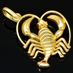 Massiver Hummer-Anhänger aus hochwertigem 585er 14K Gold mit roten Zirkoniasteinen