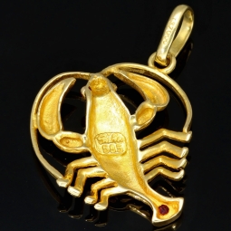 Massiver Hummer-Anhänger aus hochwertigem 585er 14K Gold mit roten Zirkoniasteinen