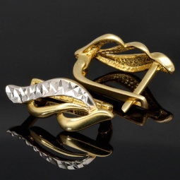 Glänzende Ohrringe mit stylischem Design aus Bicolor 585 14K Gold (Weißgold und Gelbgold)