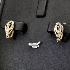 Glänzende Ohrringe mit englischem Verschluss aus massivem 14K / 585 Bicolor Gold (Gelbgold und Weißgold)