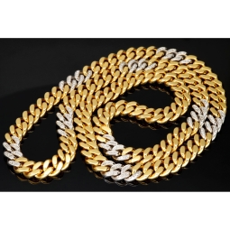 Beeindruckende, handgearbeitete XXL Panzerkette aus 18K / 750 Bicolor Gold (Gelbgold und Weißgold) mit Brillantbesatz ca. 1,62 ct., ca. 9-10 mm Breite, 73cm Länge (ca. 236,7 Gramm)