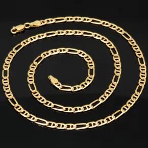 Funkelnde Goldkette - Mix aus Figaro- und Stäbchenpanzerkette aus edlem 585 / 14K Gelbgold- ca. 52 cm lang, ca. 4mm